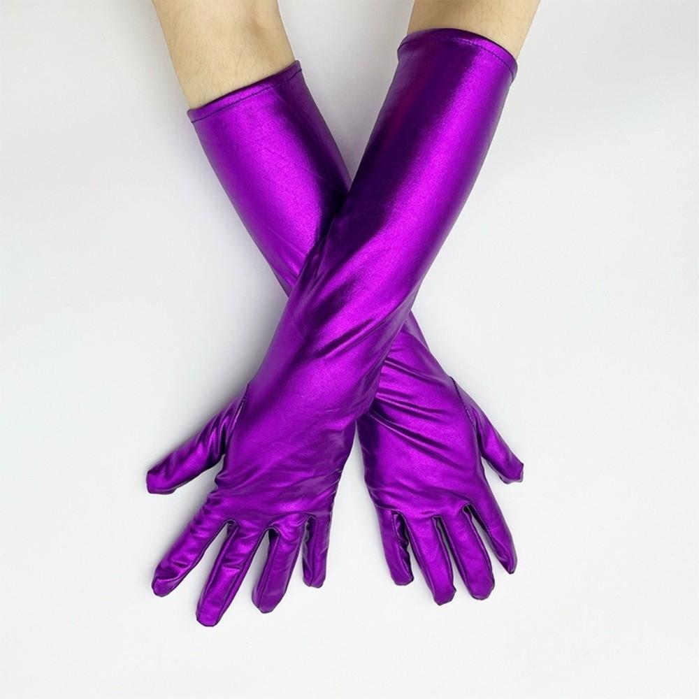 Shiny Patent Leather Gloves Solid Color Women Mittens Slim Long Gloves Photography