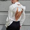 Men Long Sleeve Backless Bow Knot Loose Party Shirts Tops
