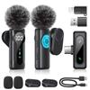 Wireless Lavalier Microphone Dual Set Plug Play Auto Magnetic Noise for Video Recording - & Clip-on Mic, Pairing, Mount, Cancelling, iPhone, Android,