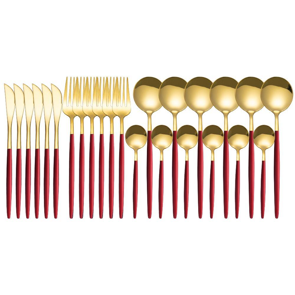 Gold Cutlery Set 24 Piece Tableware Sets Of Dishes Knifes Spoons Forks Set Stainless Steel Cutlery Dinnerware Set Spoon Settings