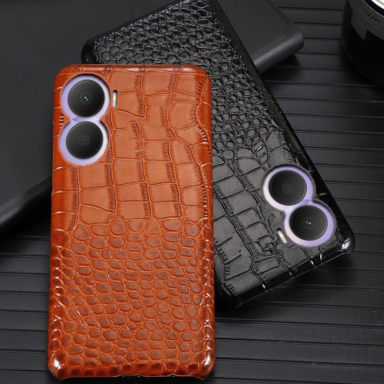 Compatible Honor Play Phone Case: Cowhide Crocodile Pattern, Genuine Leather, Half-Cover for Play 40, 30Plus, and 20Pro Models.