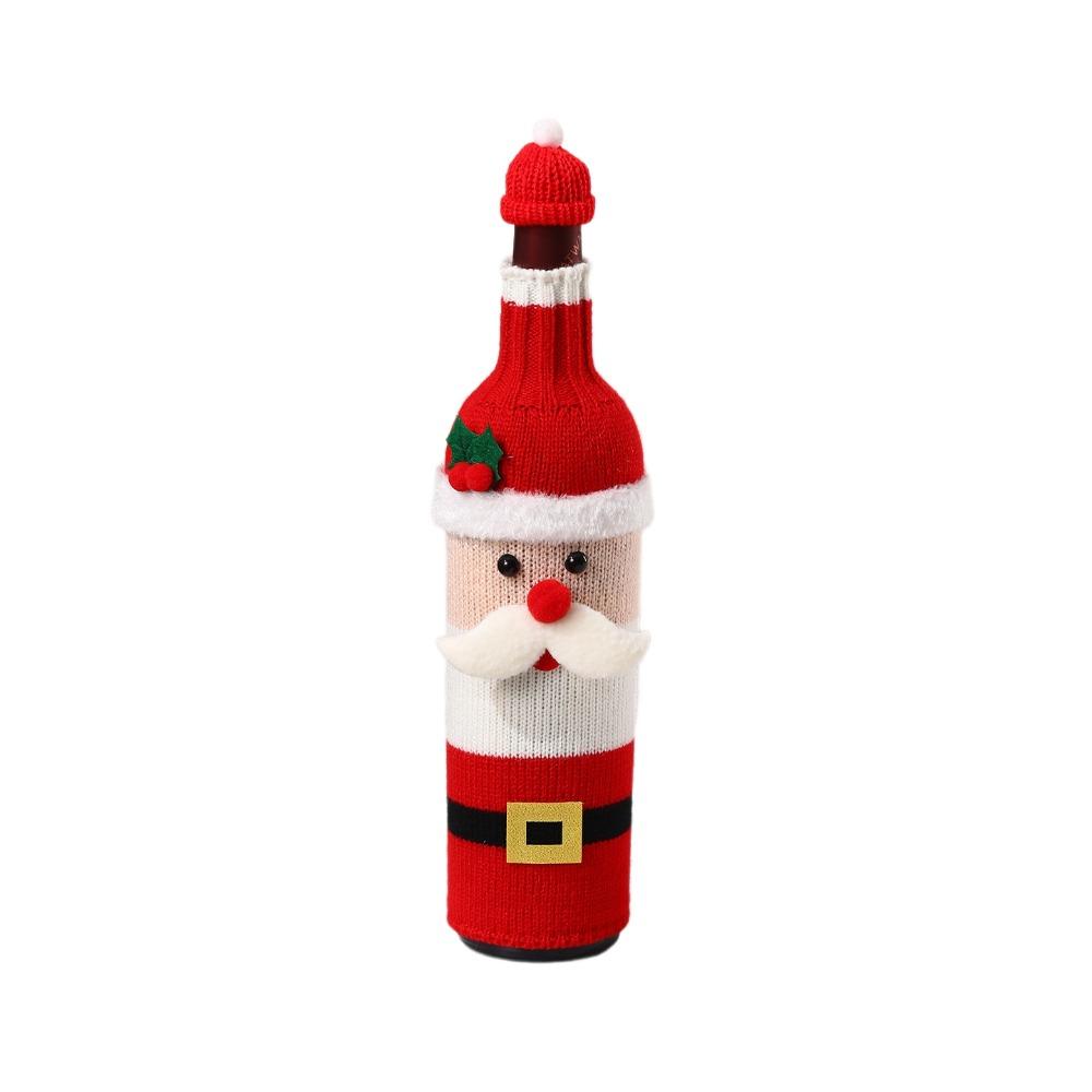 Elk Wine Bottle Cover with Mini Santa Hat Beer Bottle Cover Christmas Knitted Bottle Cover Gift