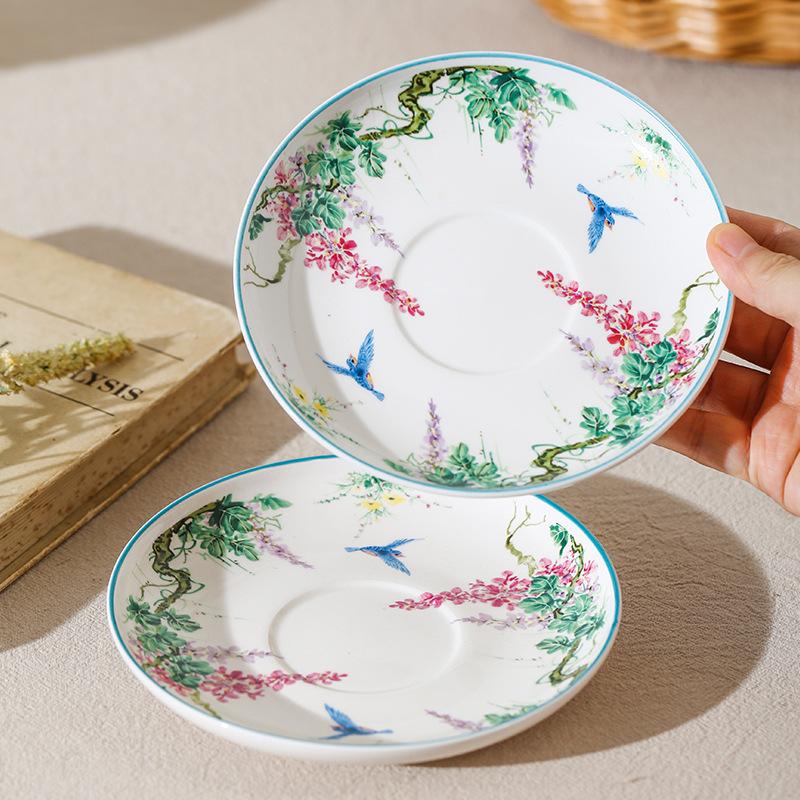 Европейская керамическая чашка для кофе с блюдцем в виде цветочной лозы, изысканная кружка с цветами и птицами, чашка для послеобеденного чая, домашняя кружка для завтрака, кружка для молока