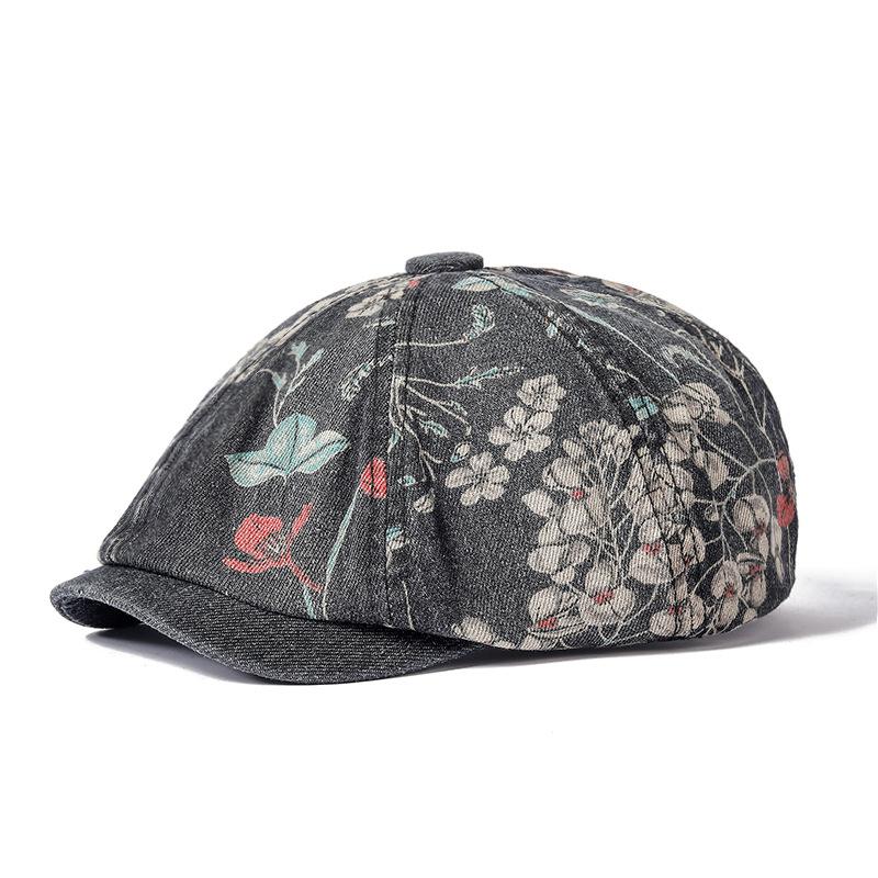 Denim Octagonal Hat Women's Print Newsboy Cap Girl Denim Cap Forward Hat Painters Hats