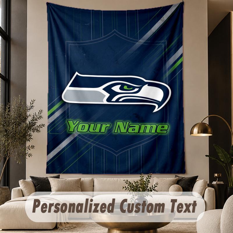 Custom Text Tapestry Seattle Seahawks Print Wall Tapestry Indoor Living Room Wall Decor