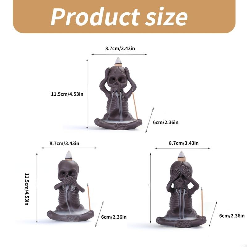 62KD Waterfalls Effect Ceramics Skull Backflow Incenses Burners Home Decorative Craft for Meditations and Home Ambiances
