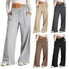 Women Sweatpants Elastic Mid-rise Adjustable Drawstring Straight Wide Leg Jogger Athletic Pants with