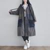 Women's Spring Plus Size Distressed Washed Hooded Windbreaker Personality Bat Sleeve Single-breasted Jacket