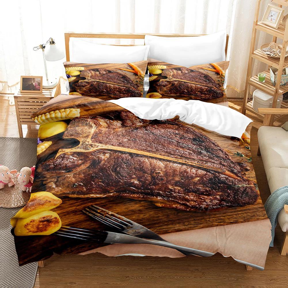 2024 Beefsteak Single Double Full Queen King Size Bedding Set Boys Bedroom Duvet Cover 3D Print Gourmet Steak