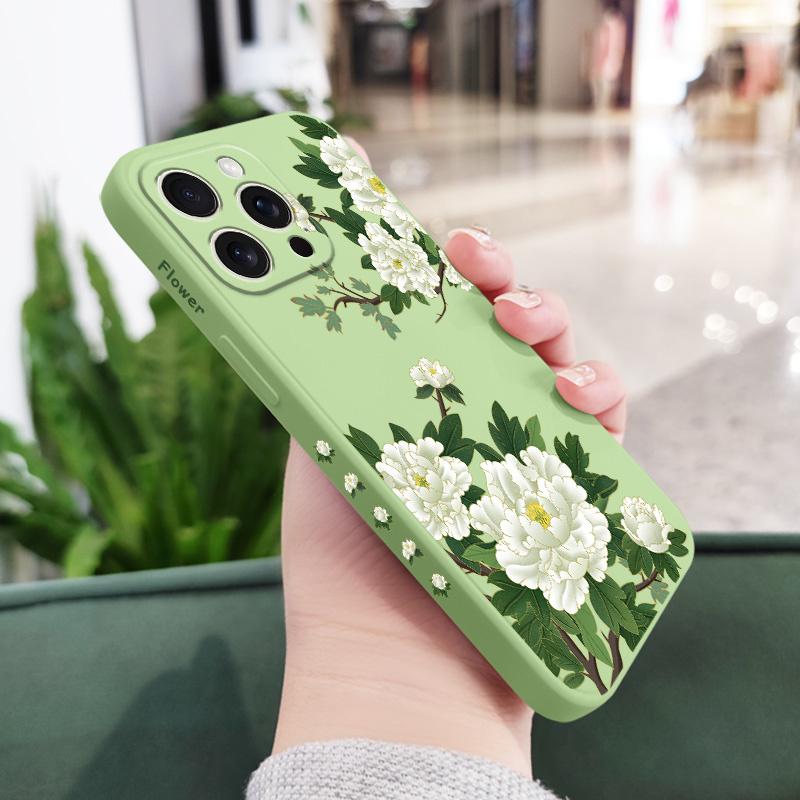Чехол для телефона «Ветки пионов» для iPhone 17 16 16e 15 14 13 Plus Pro Max Mini Силиконовый чехол