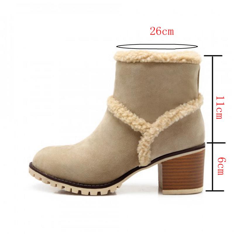 Теплые ботильоны женские из флока Зимние зимние сапоги женские туфли на высоком каблуке bota feminina de inver Обувь botas mujer