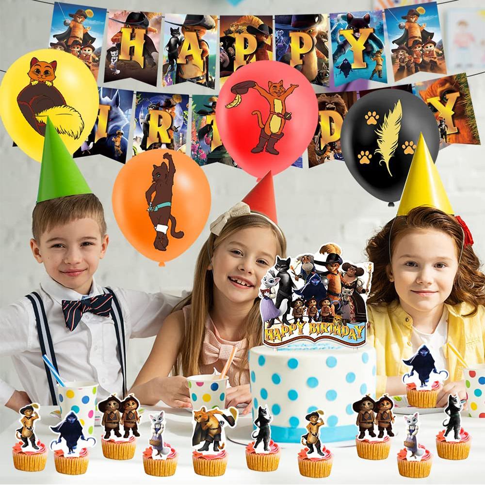 30 шт., товары для вечеринок «Кот в сапогах», включая баннер с воздушными шарами для торта