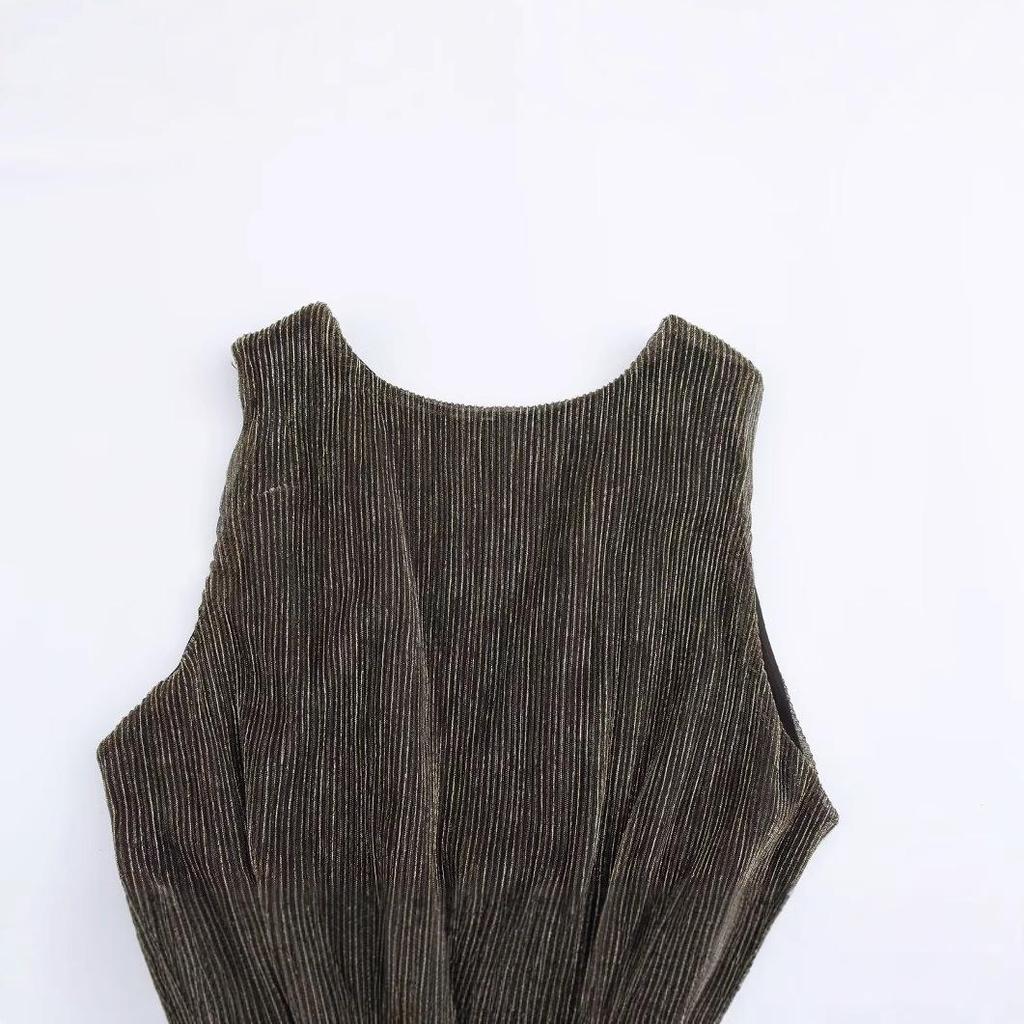 Spring 2025 European & American Style Women's Fashion Deep V-Neck Sleeveless Waist-Hugging Long Dress