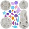 Silicone Molds Marine Theme, 4pcs Silicone Mold Fondant Cake Decoration Making Shells Conch Starfish Sheet Mat for Handmade Baking DIY
