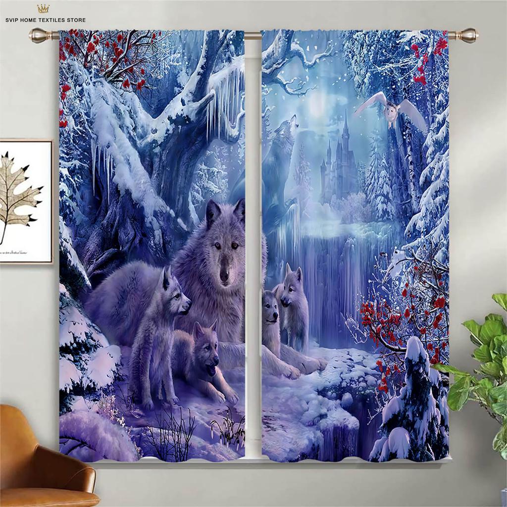 Плотные 3D-шторы, звездное небо, волк, животное, подходят для учебы, общежития, спальни, декоративные, 2 шт.
