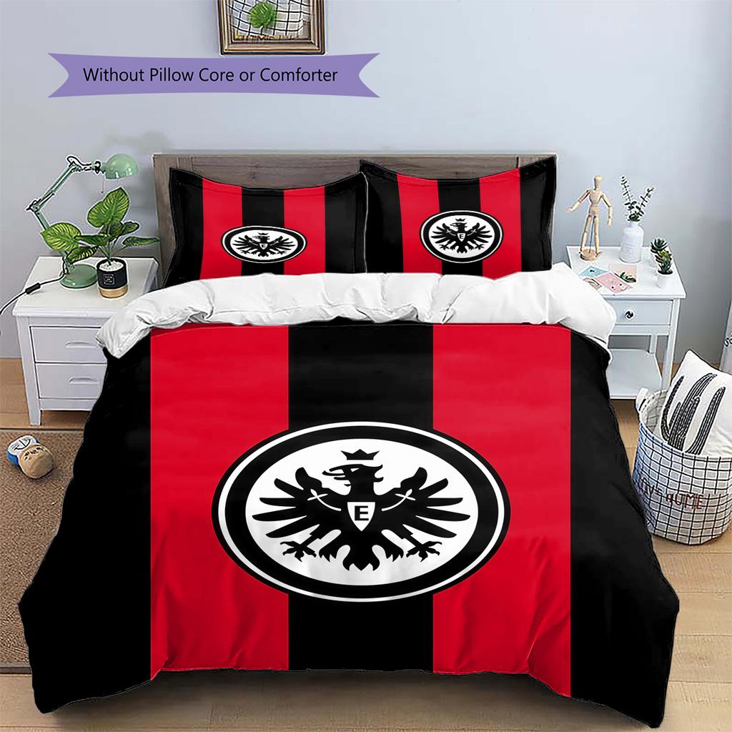 Black‑Red Eintracht Frankfurt Pattern Bedding Quilt Set Home Decoration Gift (1 * duvet cover + 2 * pillowcase without core).xwn