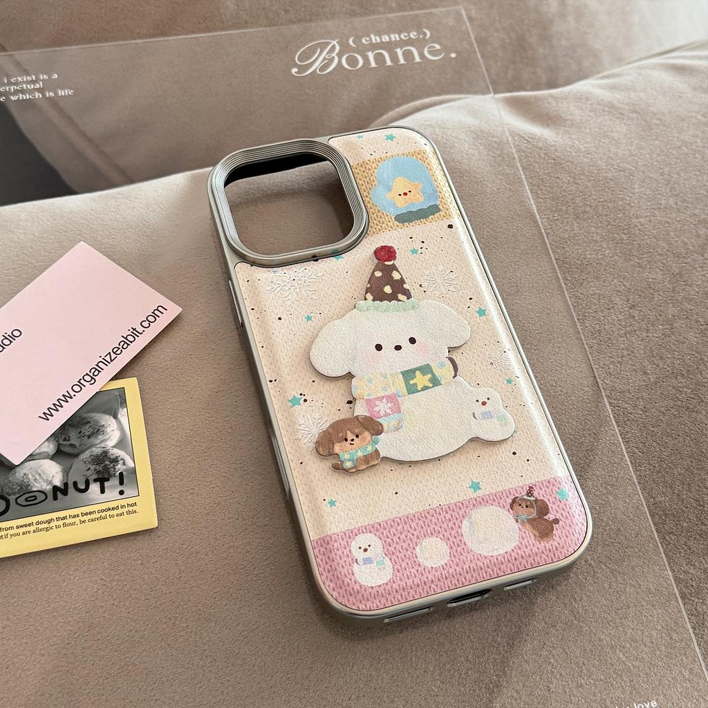 Sweet Girl Puppy Apple16Phone case17pro max Suitable for three-dimensional leatherwork iPhone15Anti-Fall14Hard
