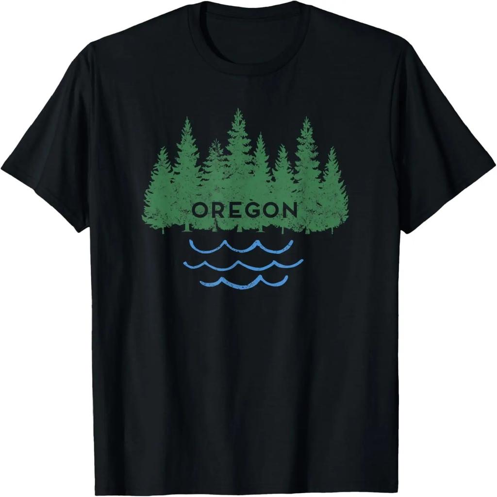 Oregon Trees Silhouette Nature Outdoorsy Men Women Kids T-Shirt