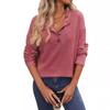Women's Autumn and Winter Loose Casual Pit Strip Long Sleeve Button T-shirt Top