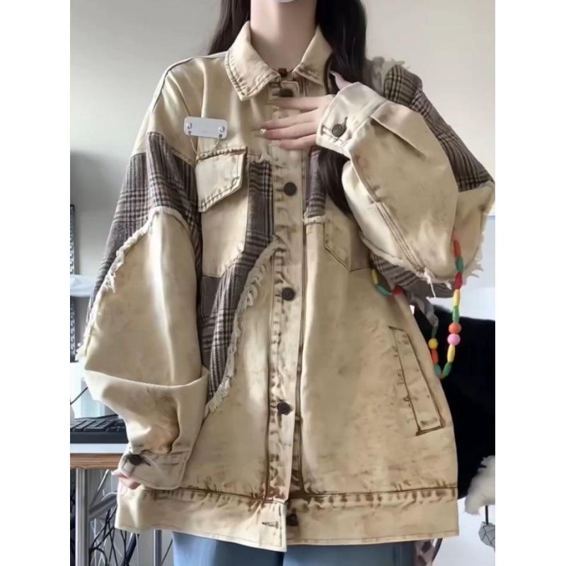 Женская куртка весна-осень винтажный дизайн джинсовая куртка свободные повседневные топы в стиле пэчворк