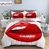 Red Lips Duvet Cover Set 3D Bedding Set Kiss Me Red Lips Bedclothes King Size Quilt Cover Sexy Lips for Women Men Bedroom Decor