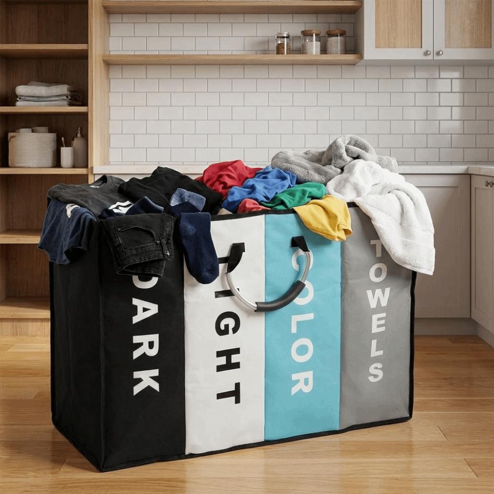 Large Capacity 4 Grids Dirty Clothes Basket Folding Miscellaneous Storage Bag  RV Use