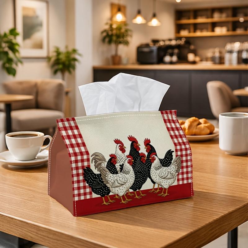 1pc Rustic Farmhouse Tissue Holder - Rooster Pattern Checkered Napkin Storage Container, Ideal for Rolls/Facial Tissues/Single Sheets, Versatile Stora
