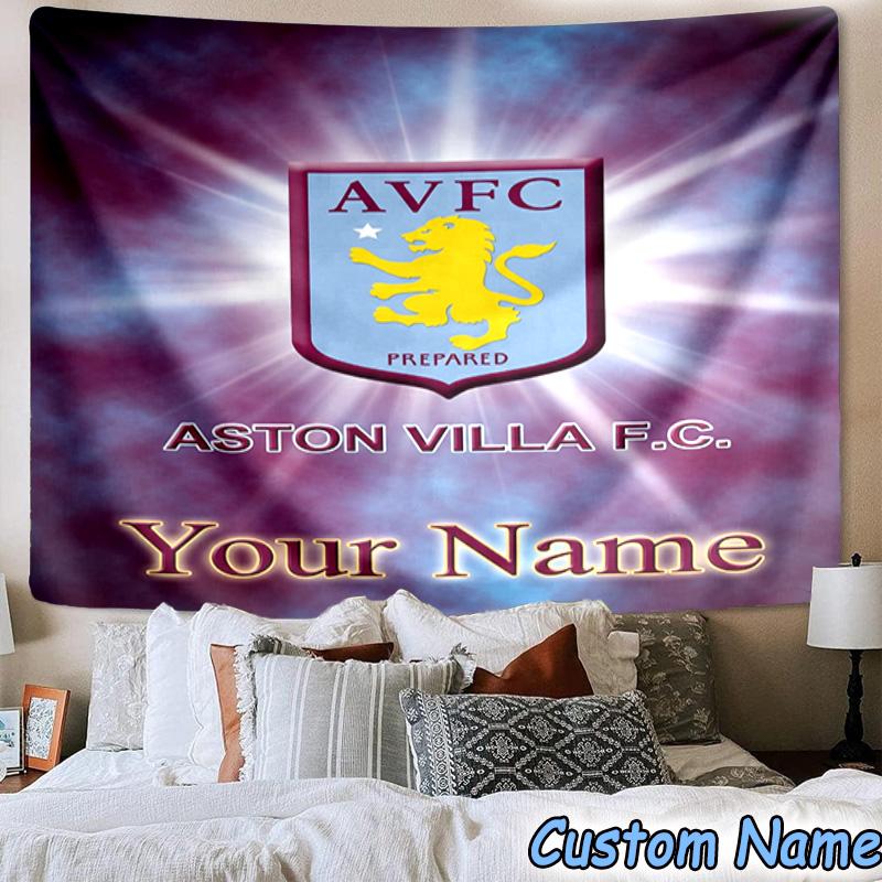 Custom Name Aston Villa Pride Printed Tapestry, for Bedroom,Livingroom, dormitory, Large Wall Decor, Fabric Decor Fan Birthday Gifts
