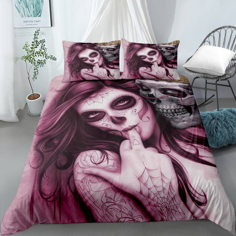 Комплект стеганого одеяла с 3D цифровой печатью, трехпредметный, с черепом, утолщенный