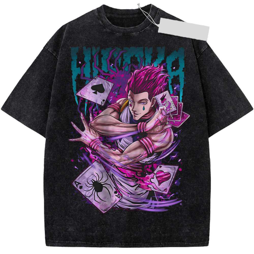 Anime Hunter x Hunter Hisoka Printed Tee Clothing Men Women Retro Washed T-shirts Casual Tshirt Harajuku Washed Cotton T Shirt