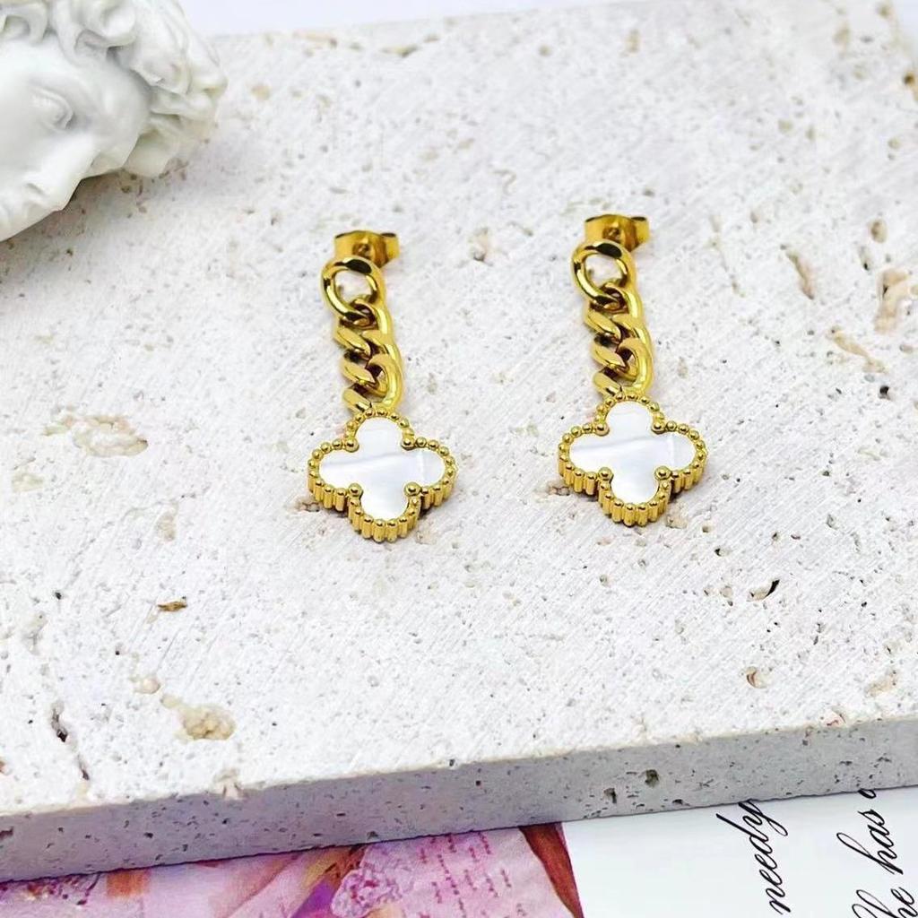 Temperament Fashion Chain Double-Sided Clover Earrings Retro Fashionable New Earrings Simple Net Red Earrings Ladies Earrings
