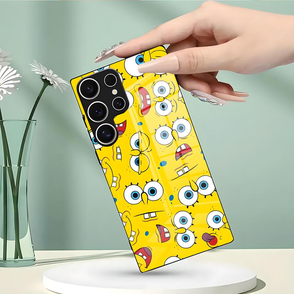 Funny Spongebo Phone Case For Samsung S26 S25 Edge Ultra 23 22 21 20 Ultra Plus S24 Fe Glass Cover