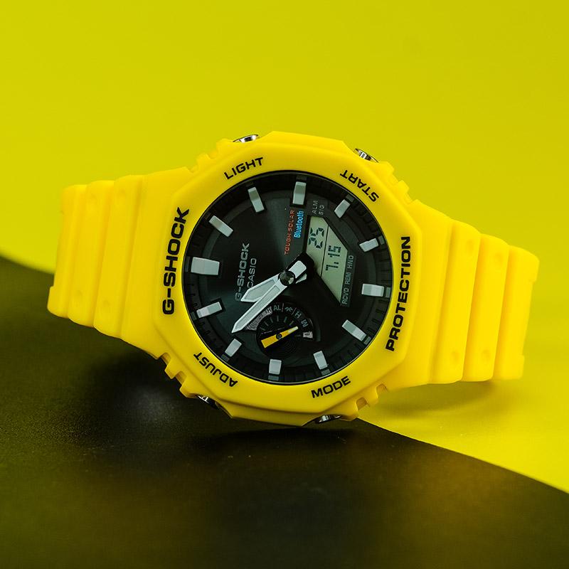 Casio G-Shock Классические Восьмиугольные Защищенные Спортивные Кварцевые Часы с Двойным Дисплеем и Углеродным Сердечником Водонепроницаемые Мужские Часы Черные GA-B2100C-9APR