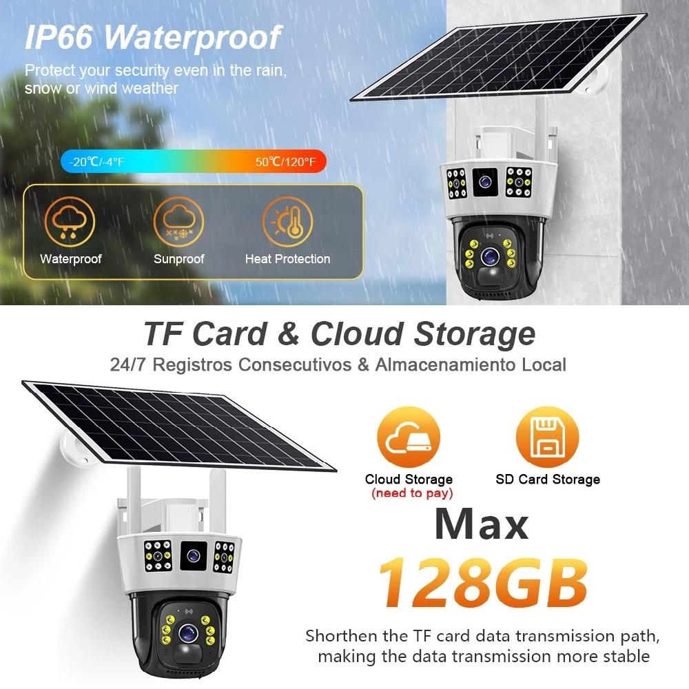 Камера видеонаблюдения с тремя экранами на солнечной батарее, 360°, наружная, день и ночь, полноцветная, с мобильным телефоном, удаленная, с Wi-Fi/4G, беспроводная камера