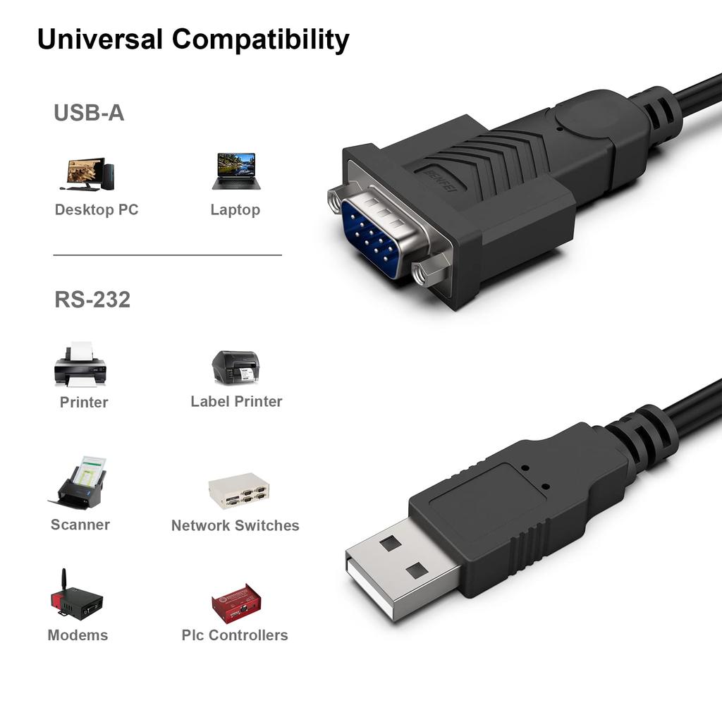 BENFEI USB to Serial USB to Male DB9 Serial Cable Prolific Windows Mac OS X and later Adapter, RS232C, RS-232 (9-pin) 1.8M, Chipset, 11/10/8.1/8/7,