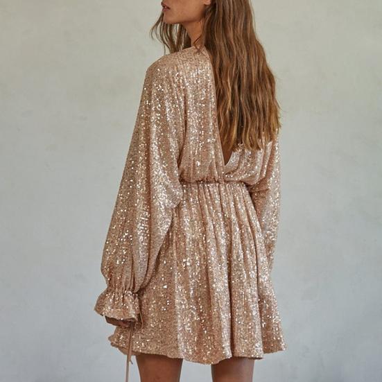 Платье для вечеринки Lady Club с глубоким V-образным вырезом, с мерцающими пайетками, свободного кроя, однотонное