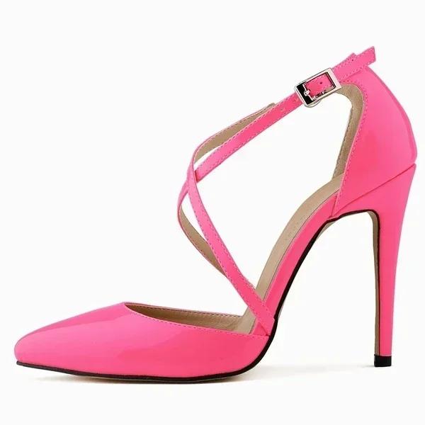 Большие размеры женские сексуальные туфли-лодочки летние уличные повседневные туфли с острым носком полые шпильки с перекрестными ремешками высокие каблуки женские свадебные туфли