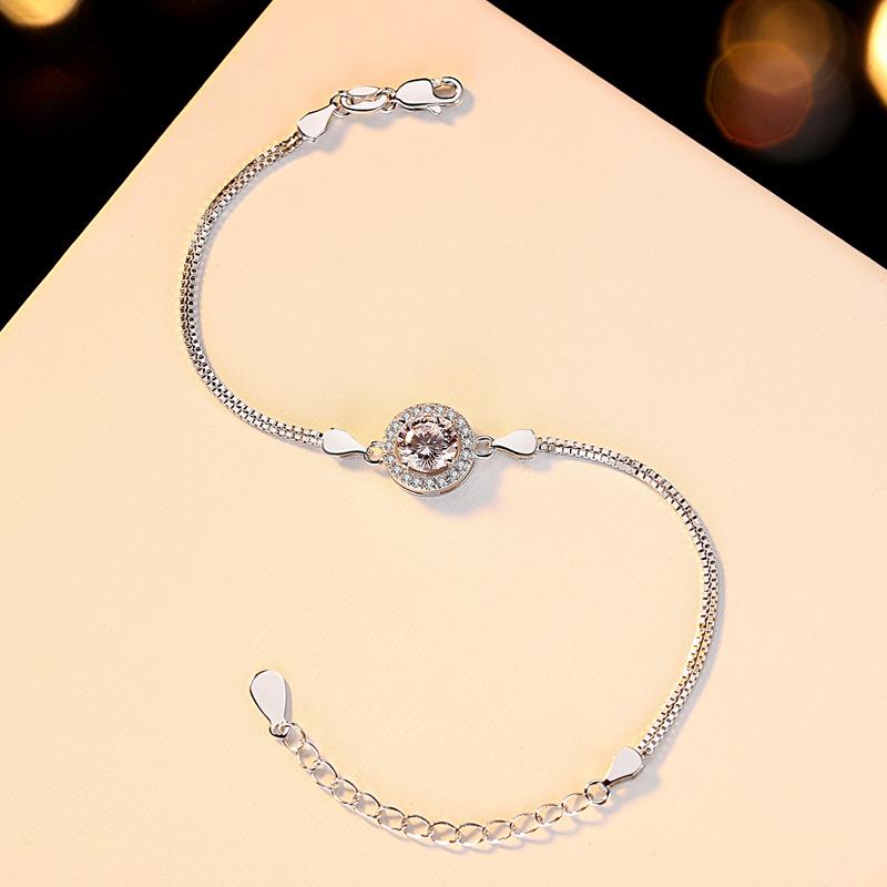 S925 Sterling Silver Moissanite Round Bag Bracelet for Women Japanese and Korean Fashion Anti-real Diamond Micro-encrusted Bracelet Jewelry