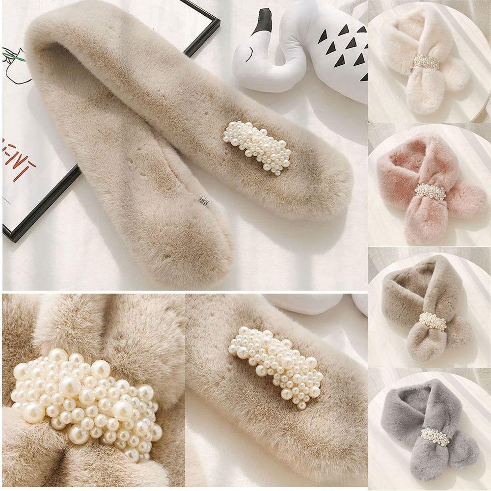 Thicken Shawl Faux Rabbit Fur Plush Neckerchief Wrap Neck Warmer Cross Scarf Solid Color