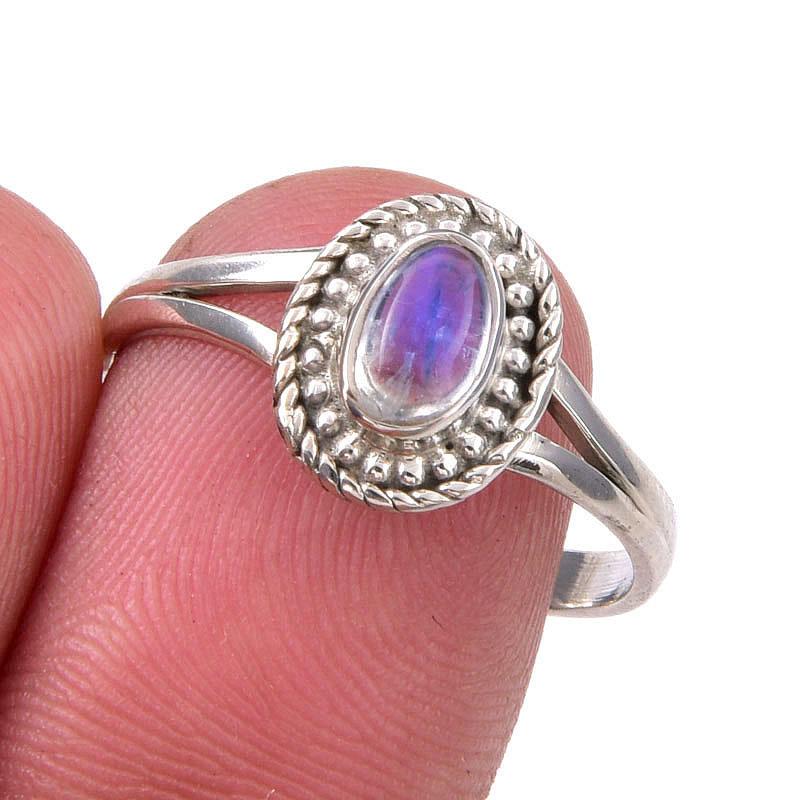 Natural Rainbow Moonstone Gemstone Handmade 925 Sterling Silver Ring Size 9 v6B94