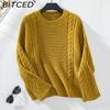 Fall/Winter Women's Sweater Casual Cable-Knit Pullover Solid-Color Crewneck Sweater