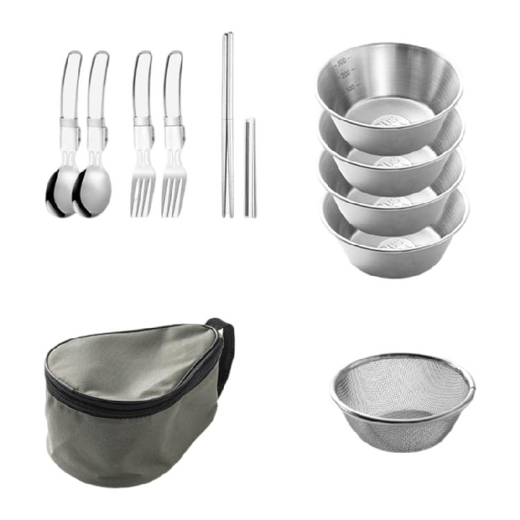 Нержавеющая сталь Кружки Тарелки Вилки Ложки Набор Посуды для Кемпинга Наружная Посуда для Приготовления с Тарелками Мисками Просто в Использовании