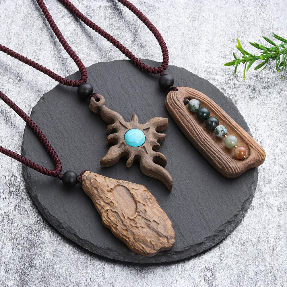 Лучшие подарки свитер ювелирные изделия этнический стиль ручная работа деревянное ожерелье натуральный камень сандаловое дерево кулон