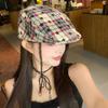 Винтажные береты Y2k Star Plaid для женщин Show Face Small Summer and Autumn Travel Защита от солнца Универсальные повседневные шляпы для художников