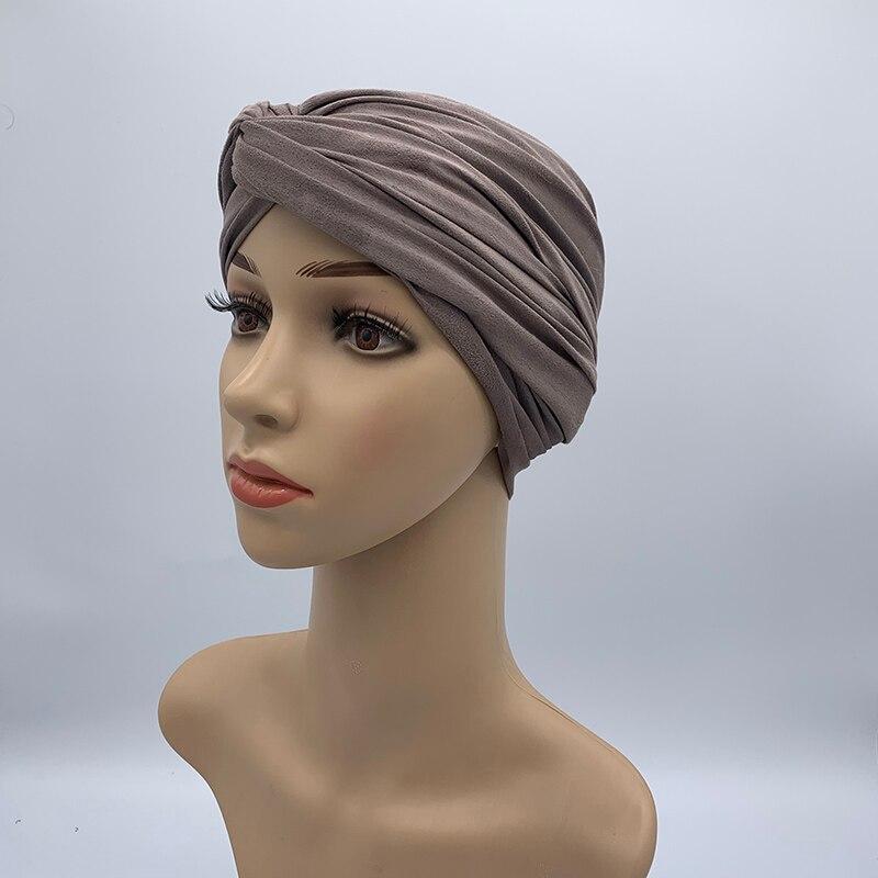 Модная женская замшевая кепка-тюрбан, однотонная мусульманская хиджаб, головной платок, шляпа Индии