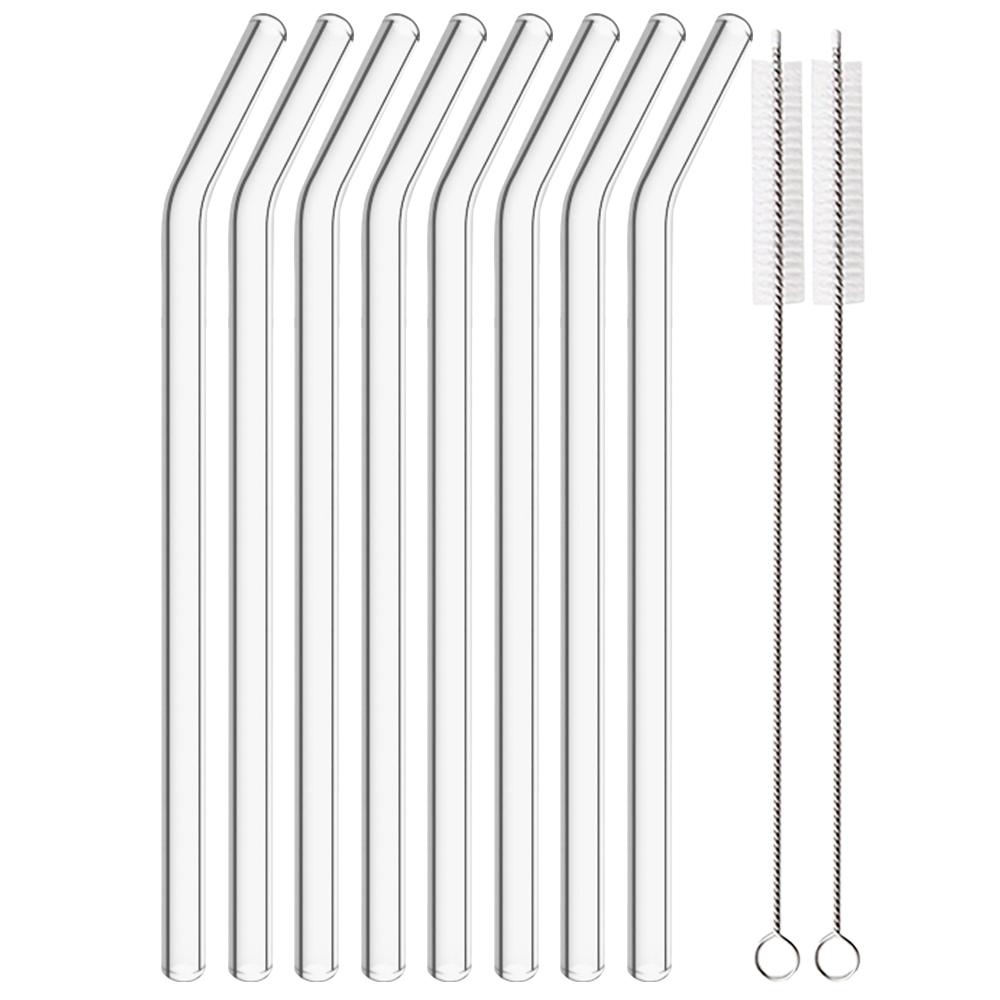 10 Pcs Reusable Bent Glass Drinking Straws,7.87''x8 mm Glass Straws for Beverages, Shakes, Milk Tea, Juices
