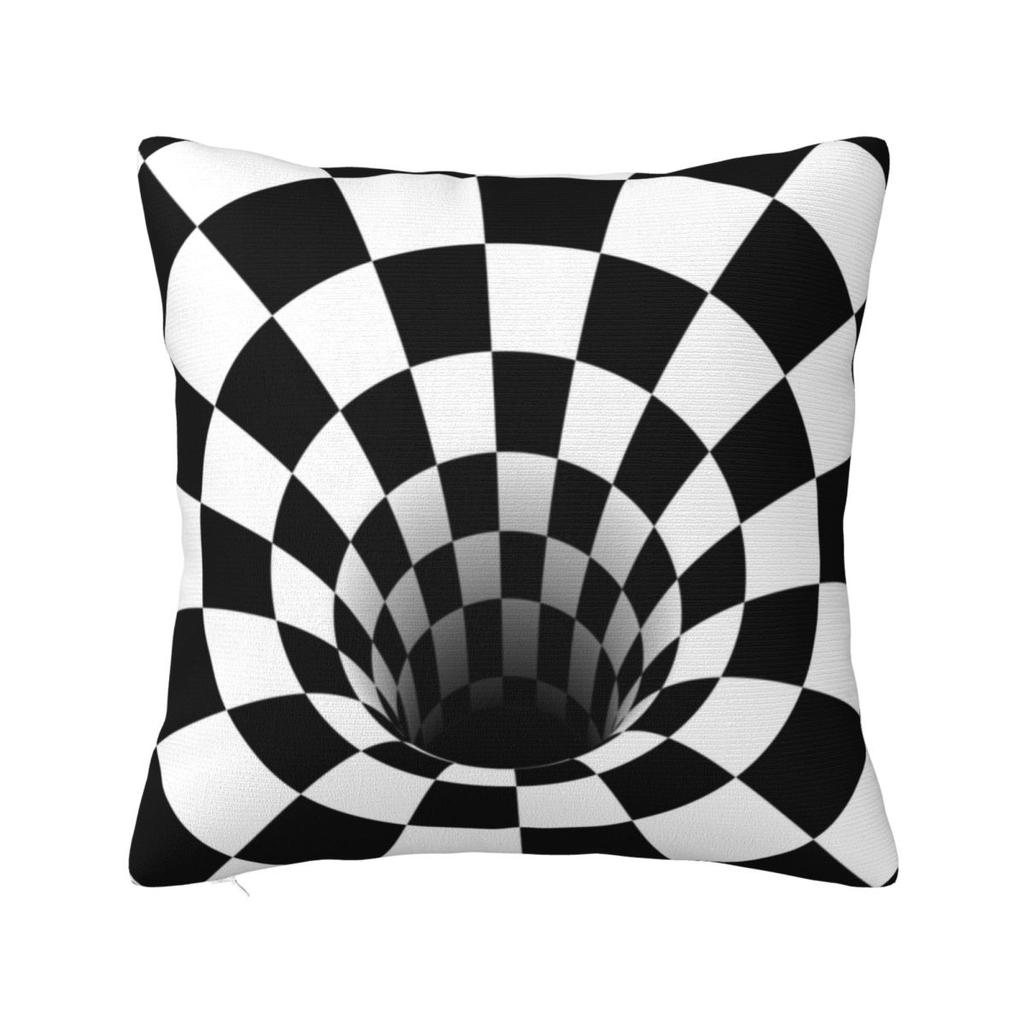 Optical Illusion Black Hole Checkerboard Square Pillowcase Pillow Cover Cushion Zip Decorative Throw Pillow for Home Living Room