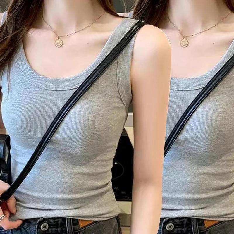 Женский топ на бретельках в рубчик из ледяного шелка с U-образным вырезом и бретельками для весны и лета