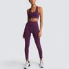 Seamless Knitted Slim Hip Lifting Sweat Wicking Sports Bodysuit Back Fitness Bra Yoga Suit For Women Solid Color Set