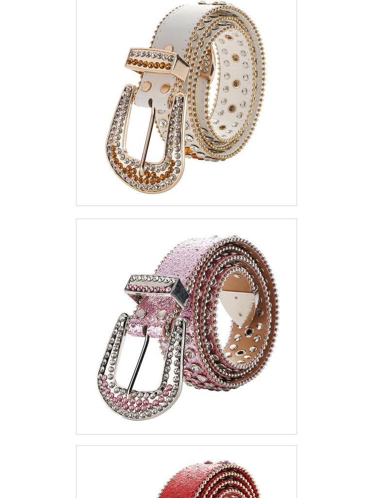 Women's Rhinestone Crystal Waist Belt for Jeans or Dress, European and American Style with Inlaid Rivets